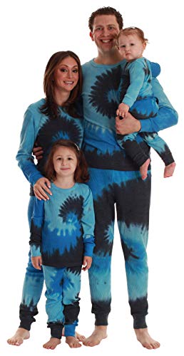 Family Thermal Pajamas Set, Tie Dye Blue Swirl