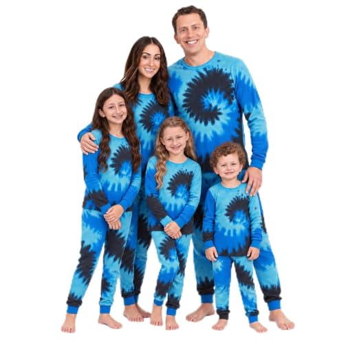 Family Thermal Pajamas Set, Tie Dye Blue Swirl