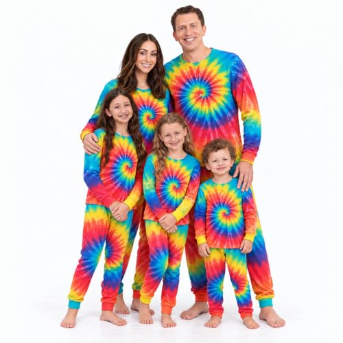 Family Thermal Pajamas Set, Tie Dye Bold Bright