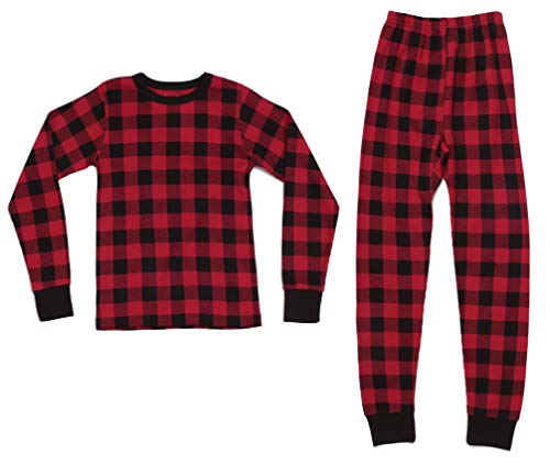 Girls Buffalo Plaid Two Piece Thermal, Red Buffalo Plaid