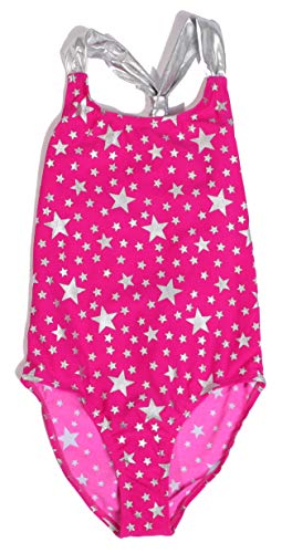 Girls One Piece Bathing Suits Swimwear, Fuchsia - Silver Stars