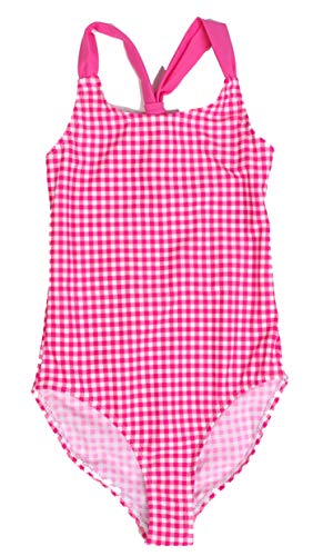 Girls One Piece Bathing Suits Swimwear, Fuchsia - Gingham