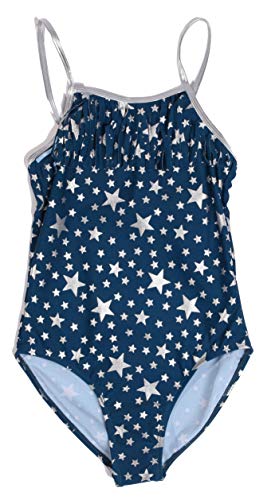 Girls One Piece Bathing Suits Swimwear, Navy - Silver Stars