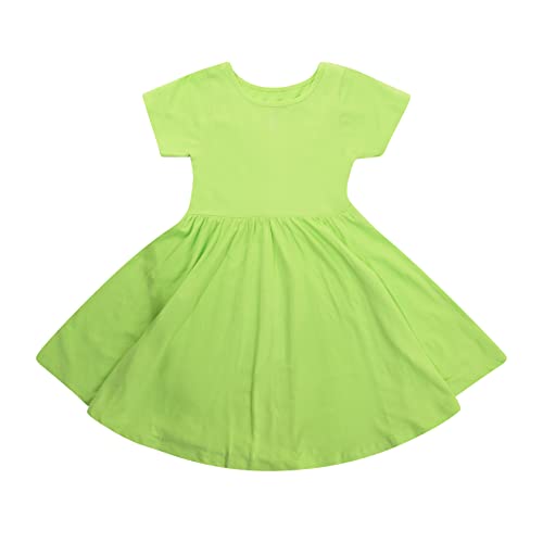 Girls Solid Short Sleeve Dresses, Lime