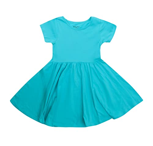 Girls Solid Short Sleeve Dresses, Pastel Blue