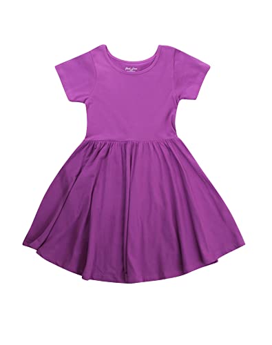 Girls Solid Short Sleeve Dresses Purple