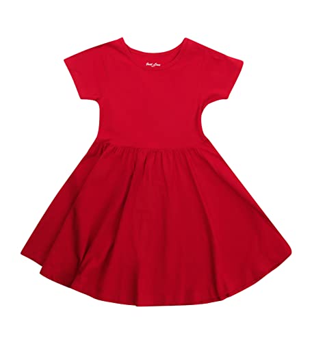 Girls Solid Short Sleeve Dresses, Red