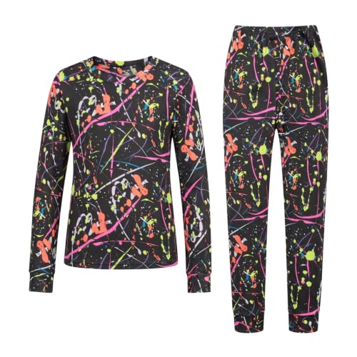 Girls' Thermal Underwear Set, 2-Piece Base, Black - Splatter