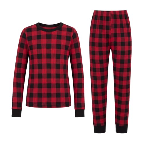 Girls' Thermal Underwear Set, 2-Piece Base, Buffalo Plaid Red