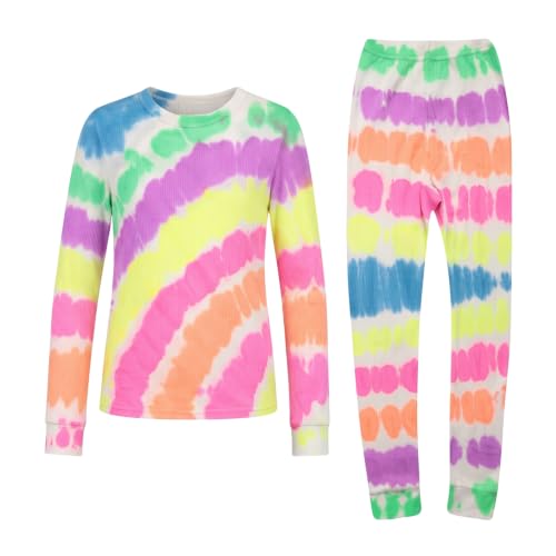 Girls' Thermal Underwear Set, 2-Piece Base, Tie Dye Neon White