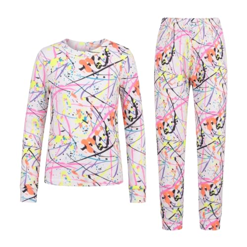 Girls' Thermal Underwear Set, 2-Piece Base, White - Splatter