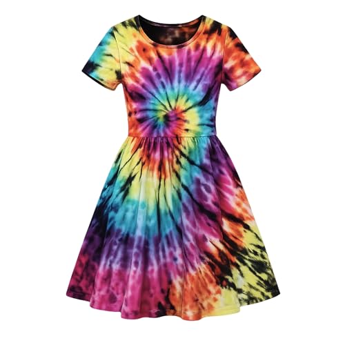 Girls Tie Dye Dresses, Blue Bright Swirl