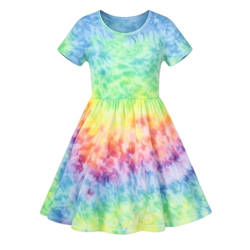 Girls Tie Dye Dresses Rainbow