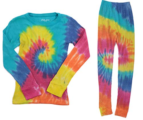 Girls Tie Dye Two Piece Thermal Underwear Set, Tie Dye Bright