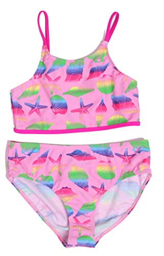 Girls Two Piece Bathing Suits, Fuchsia - Rainbow Seashells