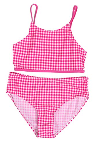 Girls Two Piece Bathing Suits Swimwear, Fuchsia - Gingham