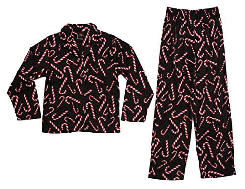 Girls Velour Pajama Coat Sets, Black - Candy Cane Coat Set