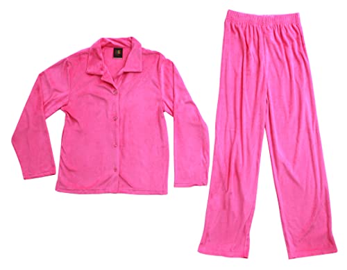 Girls Velour Pajama Coat Sets, Solid Fuchsia Coat Set