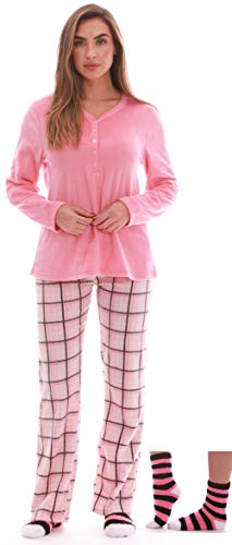 Henley Pants Set with Socks for Women, Coral Plaid