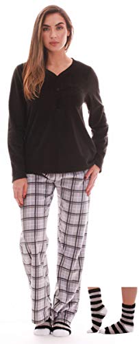 Henley Pants Set with Socks for Women, Grey Plaid