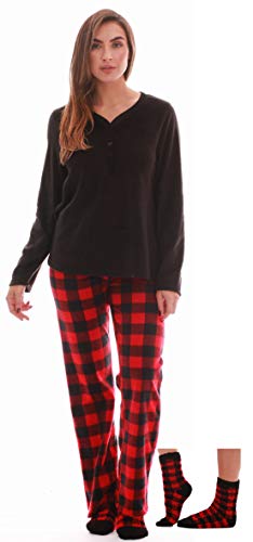 Henley Pants Set with Socks for Women, Red Black - Buffalo Plaid