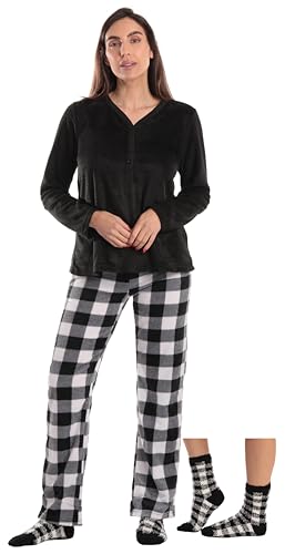 Henley Pants Set with Socks, White Black - Buffalo Plaid