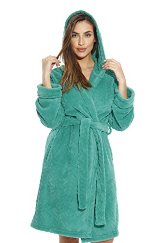 Hooded Bath Robes for Women, Emerald With Hood