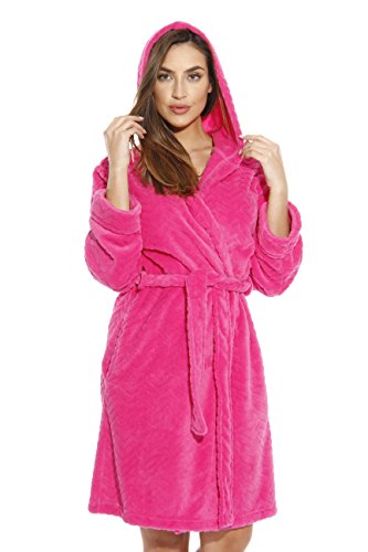Hooded Bath Robes for Women, Fuchsia With Hood