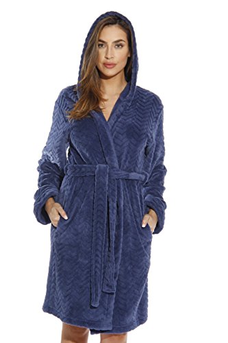 Hooded Bath Robes for Women, Navy With Hood