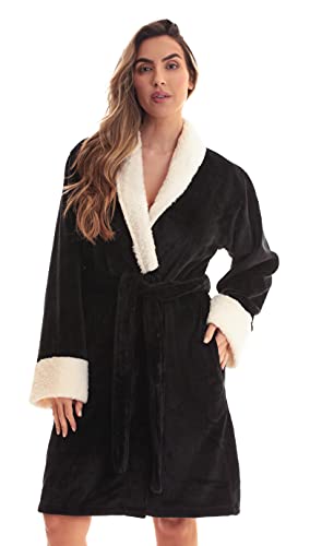 Kimono Robe Bath Robes for Women, Black Sherpa