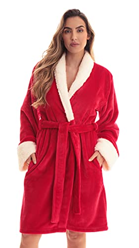 Kimono Robe Bath Robes for Women, Red Sherpa