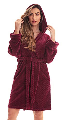 Kimono Robe Hooded Bath Robes for Women, Burgundy With Hood
