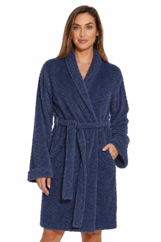 Kimono Robe Velour Chevron Texture Bath Robes for Women, Navy