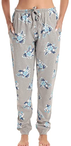 Ladies Printed Jersey Jogger Pant, Grey - Floral Bunch Jogger