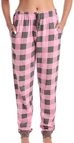 Ladies Printed Jersey Jogger Pant, Pink Buffalo Plaid Jogger