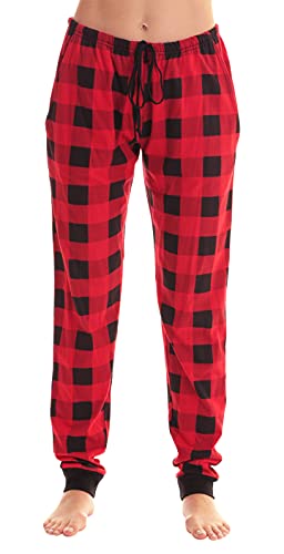 Ladies Printed Jersey Jogger Pant, Red Buffalo Plaid Jogger
