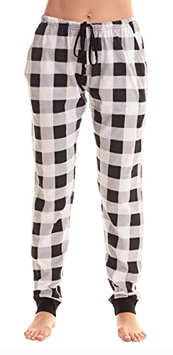 Ladies Printed Jersey Jogger Pant, White Buffalo Plaid Jogger