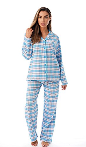 Long Sleeve Flannel Pajama Sets for Women Blue