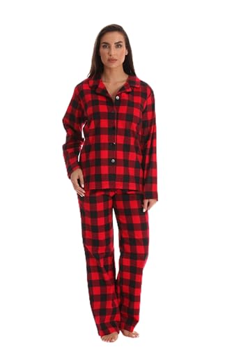 Long Sleeve Flannel Pajama Sets for Women, Buffalo Plaid Red