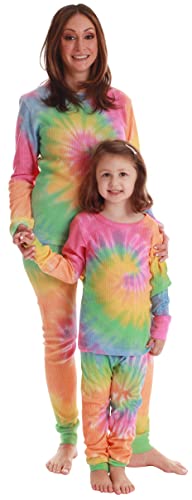 Mommy and Me Thermal Pajamas Set, Tie Dye Pastel Brights