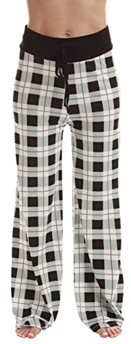 Palazzo Pajama Pants for Women, Black White Plaid