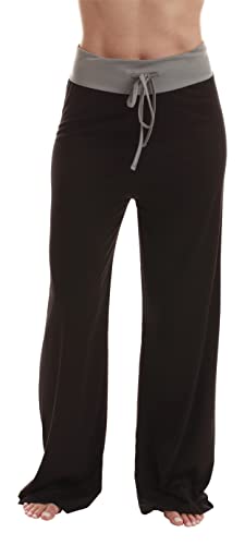 Palazzo Pajama Pants for Women, Black With Grey Waistband