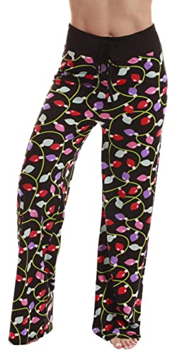 Palazzo Pajama Pants for Women, Black Xmas Lights