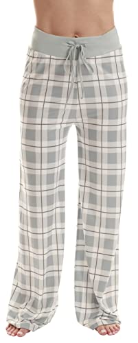Palazzo Pajama Pants for Women, Grey Black Plaid
