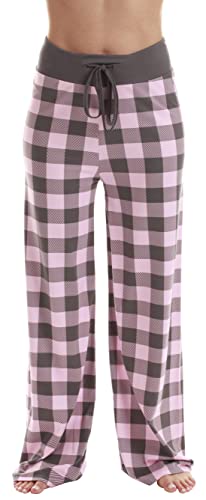 Palazzo Pajama Pants for Women, Pink Charcoal Buffalo Plaid