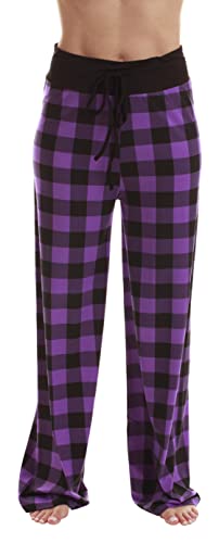 Palazzo Pajama Pants for Women, Purple Black Buffalo Plaid