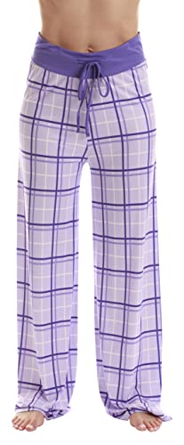 Palazzo Pajama Pants for Women, Purple Plaid