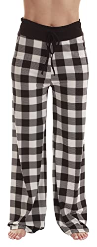 Palazzo Pajama Pants for Women, White Black Buffalo Plaid