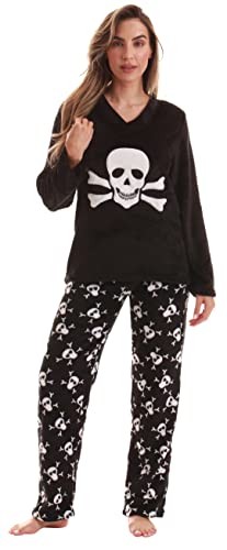 Plush Halloween Pajama Sets for Women, Black - Skeleton