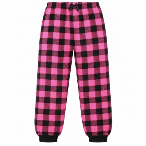 Plush Pajama Jogger Pants for Girls, Pink Buffalo Plaid Jogger